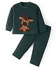 Kanvin Fleece Woven Full Sleeves Winter Wear Set With Reindeer Patch - Dark Green