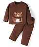 Kanvin Fleece Woven Full Sleeves Winter Wear Set With Bear Patch - Brown