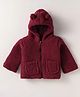Kanvin Cotton Woven Full Sleeves Solid Colour Hooded Winter Fur Jacket With Ear Applique - Wine