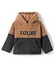 Kanvin Cotton Woven Full Sleeves Hooded Sweatshirt With Text Print & Kangaroo Pockets - Brown