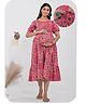 Kaheksa Half Sleeves Floral Printed Maternity Dress With Concealed Zipper Nursing Access - Pink