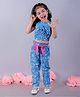 Lil' Drama Cotton Sleeveless Flower Applique Detailed Top With Coordinating Pant Set - Blue