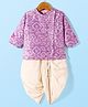 Lil' Drama Full Sleeves Bandhani Design Kurta With Dhoti Set - Purple