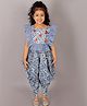 Lil' Drama Sleeveless Frill & Gota Lace Detailed Jaipuri Motifs Printed Top With Dhoti Set - Blue