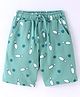 Taeko Looper Knit  Above Knee Length Shorts with Bowling Game Print - Sea Green