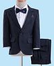 Robo Fry Woven Full Sleeves Solid 3 Piece Party Suit With Bow - Navy Blue