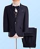 Robo Fry Woven Full Sleeves Solid 4 Piece Party Suit with Bow - Navy Blue