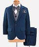 Robo Fry  Woven Full Sleeves Solid Colour 4 Piece Party Suit with Bow - Navy Blue