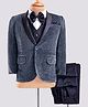 Robo Fry Woven Full Sleeves Solid Colour Textured 4 Piece Party Suit with Bow  - Charcoal Grey