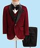 Robo Fry Woven Full Sleeves Solid Colour Textured 4 Piece Party Suit with Bow  - Maroon