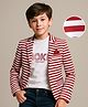 Robo Fry Lycra Knit  Text Printed T-Shirt & Full Sleeves Striped Blazer - Red