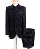 Robo Fry Woven Full Sleeves Solid Jodhpuri Coat & Trouser Set - Black