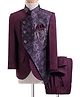 Robo Fry Knit Full Sleeves Jodhpuri Coat & Trouser Set With Floral Print - Maroon