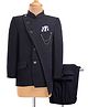 Robo Fry Knit Full Sleeves Solid Colour Jhodhpuri Coat & Trouser Set - Navy Blue