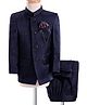 Robo Fry Jacquard Knit Full Sleeves Checks Jodhpuri Coat & Trouser Set - Navy Blue