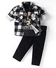 Robo Fry Cotton Woven Full Sleeves Checks Shirt & Trouser With Printed T-Shirt - Black