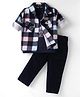 Robo Fry Cotton Woven Full Sleeves Checks Shirt & Trouser With Printed T-Shirt - Navy Blue