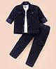 Robo Fry Cotton Knit Full Sleeves Jacket T-Shirt & Trouser Set with Text Print - Navy Blue