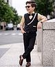 Robo Fry Woven Full Sleeves Textured & Embroidered 3 Piece Party Suit With Bow - Black