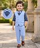 Robo Fry Woven Full Sleeves Printed 3 Piece Party Suit With Bow - Light Blue