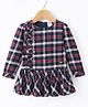 Simply Premium  Cotton Full Sleeves Frock with Checks  - Navy
