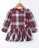 Simply Premium  Cotton Knit Full Sleeves Check Frock with Frill Detailing - Red
