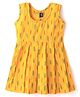 JAV Creations Sleeveless Ikat Printed Pleated Dress - Yellow