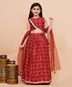 Piccolo Sleeveless Motif Printed & Lace Embellished Lehenga Choli With Dupatta Set - Red