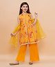Piccolo Sleeveless Floral Printed Lace Detailed Kurta With Sharara & Dupatta Set - Yellow
