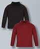 Plum Tree 100% Cotton Pack Of 2 Full Sleeves Turtle Neck Solid Tees - Black & Burgundy