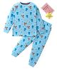 BLUSHES 100% Cotton Knit Full Sleeves Fish & Jellyfish Printed Coordinating Night Suit - Sky Blue