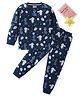 BLUSHES 100% Cotton Knit Full Sleeves Space Theme Printed Coordinating Night Suit - Airforce Navy