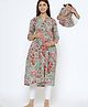 CRAFIQA Three Fourth Sleeves Floral Printed Maternity Kurta With Concealed Zipper Nursing Access - Turquoise