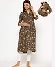 CRAFIQA Three Fourth Sleeves Floral Printed Maternity Kurta With Concealed Zipper Nursing Access - Brown