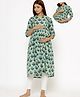 CRAFIQA Three Fourth Sleeves Ethnic Motifs  Printed Maternity Kurta With Concealed Zipper Nursing Access - Light Blue