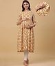 CRAFIQA Three Fourth Sleeves Floral Printed Maternity Kurta With Concealed Zipper Nursing Access - White & Yellow
