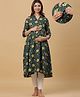CRAFIQA Three Fourth Sleeves Floral Printed Maternity Kurta With Concealed Zipper Nursing Access - Dark Green