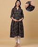 CRAFIQA Three Fourth Sleeves Paisley Printed Maternity Kurta With Concealed Zipper Nursing Access - Black & Blue