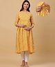 CRAFIQA Three Fourth Sleeves Floral Printed Maternity Kurta With Concealed Zipper Nursing Access - Light Mustard