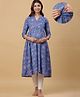 CRAFIQA Three Fourth Sleeves Floral Printed Maternity Kurta With Concealed Zipper Nursing Access - Blue & Pink