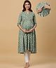 CRAFIQA Three Fourth Sleeves Floral Printed Maternity Kurta With Concealed Zipper Nursing Access - Light Green