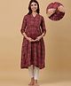 CRAFIQA Three Fourth Sleeves Floral Printed Maternity Kurta With Concealed Zipper Nursing Access - Maroon