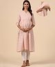 CRAFIQA Three Fourth Sleeves Abstract Printed Maternity Kurta With Concealed Zipper Nursing Access - Baby Pink