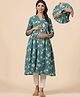 CRAFIQA Three Fourth Sleeves Floral Printed Maternity Kurta With Concealed Zipper Nursing Access - Green