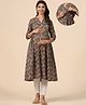 CRAFIQA Three Fourth Sleeves Floral Printed Maternity Kurta With Concealed Zipper Nursing Access - Grey