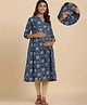 CRAFIQA Three Fourth Sleeves Floral Printed Maternity Kurta With Concealed Zipper Nursing Access - Indigo