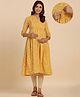 CRAFIQA Three Fourth Sleeves Floral Printed Maternity Kurta With Concealed Zipper Nursing Access - Mustard