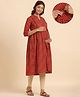 CRAFIQA Three Fourth Sleeves Leheriya Printed Maternity Kurta With Concealed Zipper Nursing Access - Red