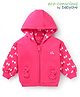 Babyoye Cotton Knit Full Sleeves Hooded Sweatjacket with Bow Print & Applique - Dark Pink