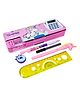 Parteet Premium Quality Stationery Pencil Box with Calculator, 2 Compartment, Dual Sharpener, Pen & Pencil Holder, Magnetic Lock and Stationery Items 1 Pencil, 1 Pen, 1 Eraser, 1 Scale For Kids (UNI PINK)